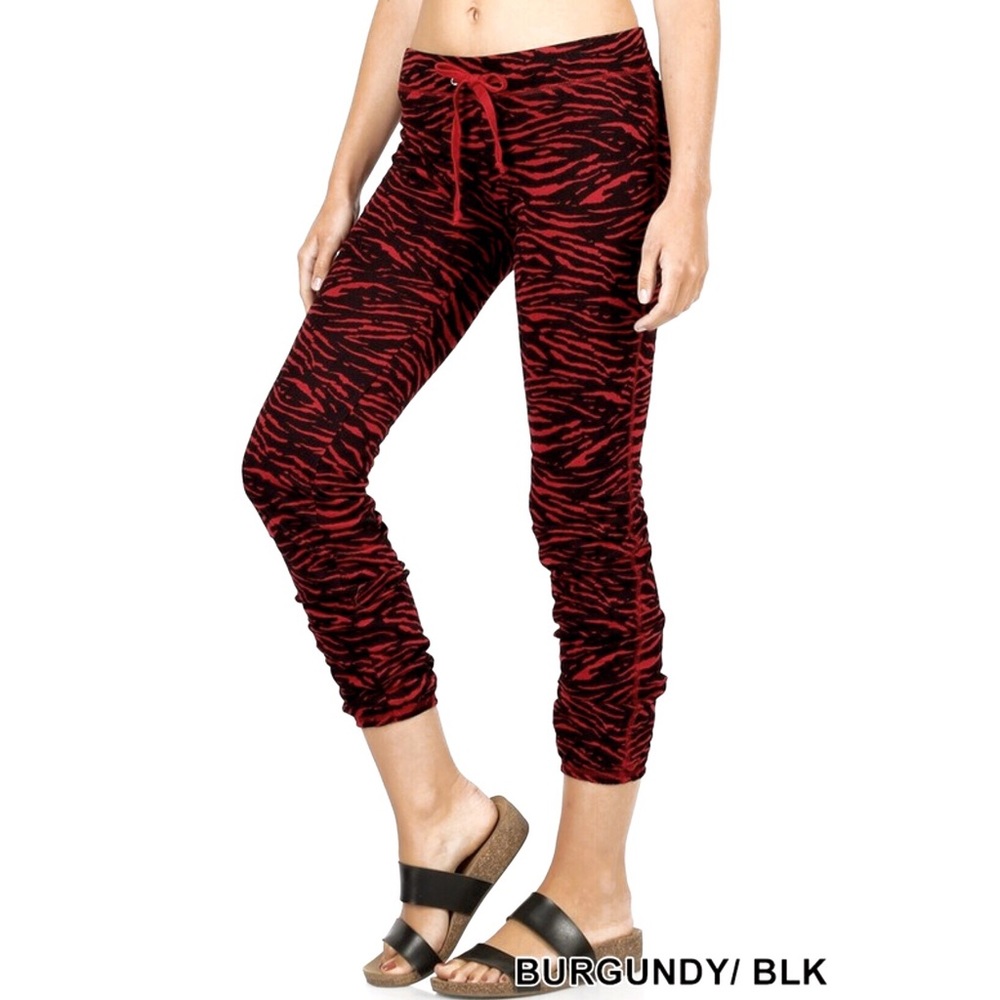 Zenana Woman’s Zebra Printed Red Fleece Pants - Picture 4 of 8